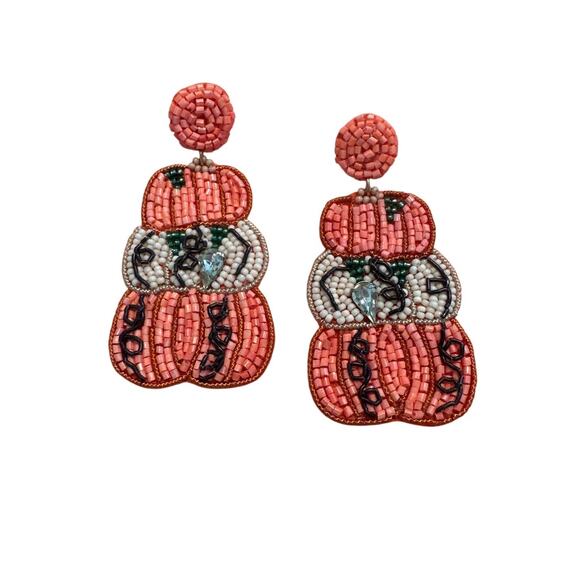 Elegant Pumpkin Stack Beaded Halloween Earrings l Trick or Treat /Trunk or Treat - Picture 1 of 3